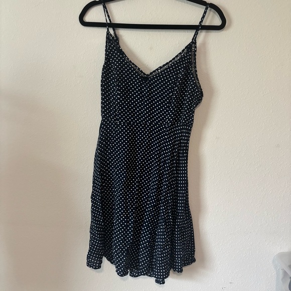 Lulus Navy Polka Dot Slip Dress Size Medium | Spaghetti Strap Midi - Picture 2 of 9